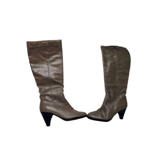 LOFT Size 7 Tan Beige Leather Side Zip Neutral Fall Tall Heel Boot Closet Staple - Picture 4 of 13